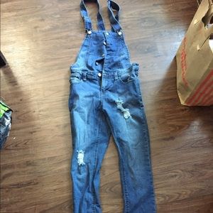Harper Skinny Ripped Jean Overalls